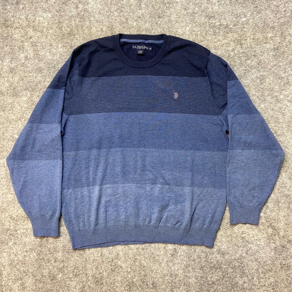US Polo Assn Mens Striped Crew Neck Sweater XL Blue Polyesterβ Nylon
